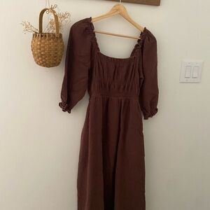 Chic Long Sleeve Brown Dress